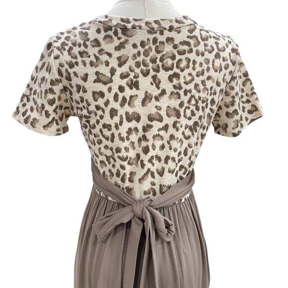 7th Ray Leopard Print Midi Dress Small Tie Back Pockets Cottagecore NWOT USA - Picture 9 of 10